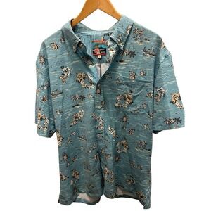 Vintage Joe Kealohas Reyn Spooner Shirt Men's Large Hawaiian Button Floral Blue